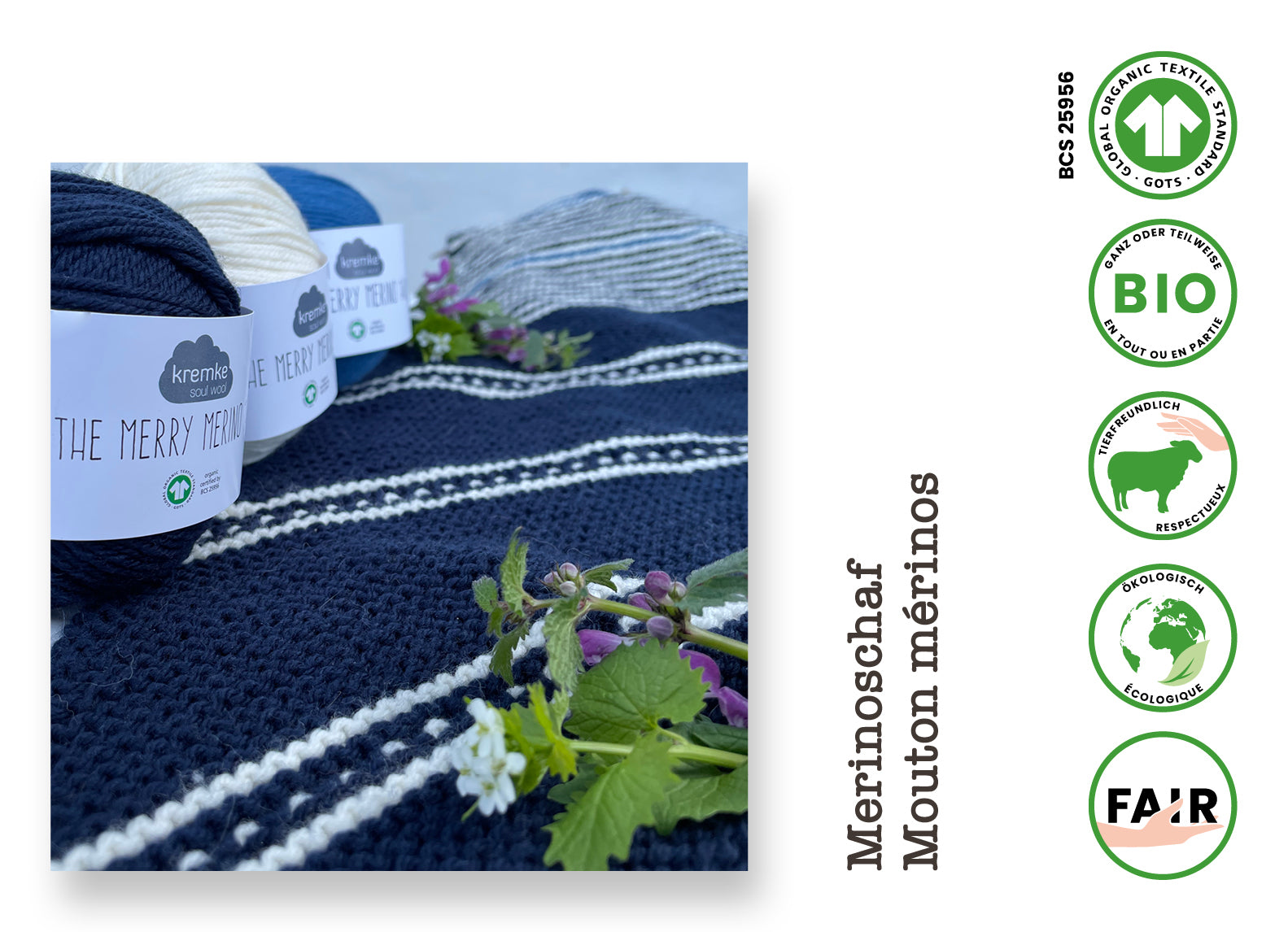 Merry Merino 140 • Schurwolle Merino bio, GOTS, Kremke Soul Wool