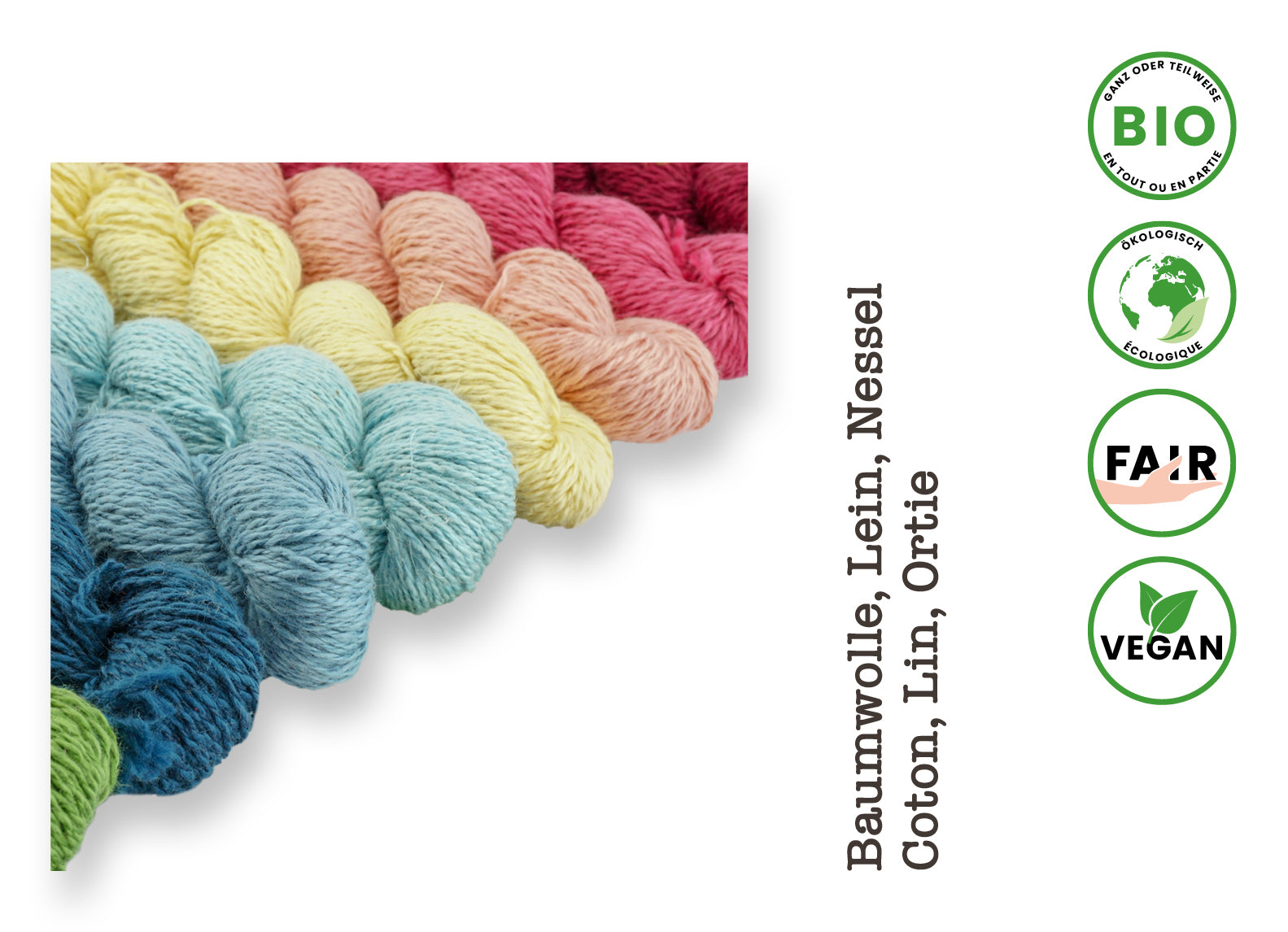 Nepal • Bio-Baumwolle, Lein, Nessel, Pascuali filati naturali – letzte Strangen